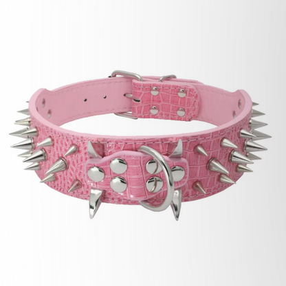 collier a clou pour chien rose elegant
