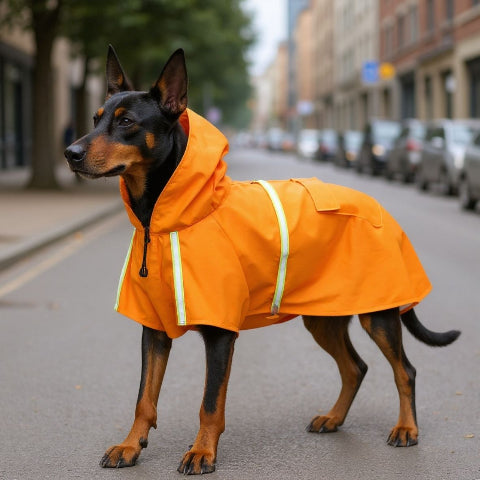 doberman qui porte le manteau pour chien glowcape orange confortable