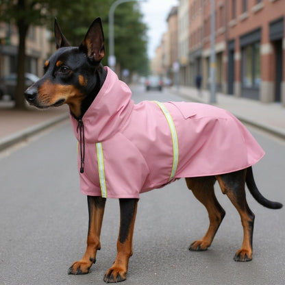 doberman qui porte le manteau pour chien glowcape rose indispensable