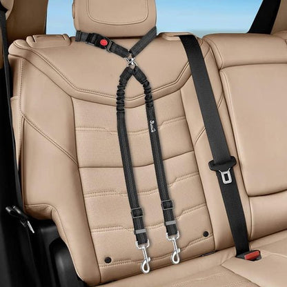 Double laisse pour chien | Ceinture de sécurité - Les chiens beaux