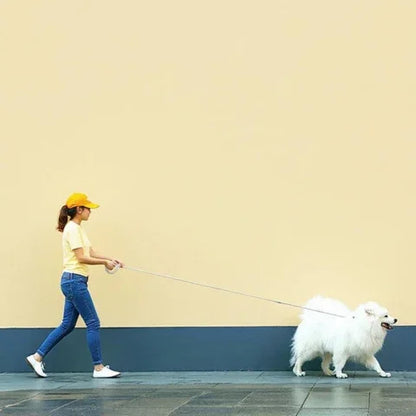 fille qui tire son chien avec la laisse pour chien led retractable robuste