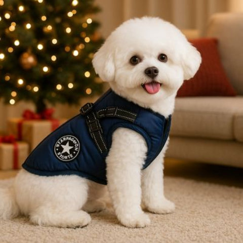 harnais chien hiver bleu marine chaud