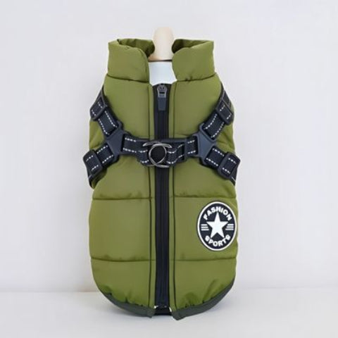 harnais chien hiver manteau vert propre