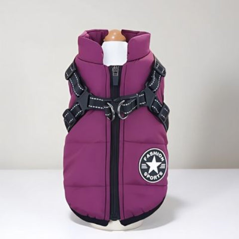 harnais chien hiver manteau violet de qualite