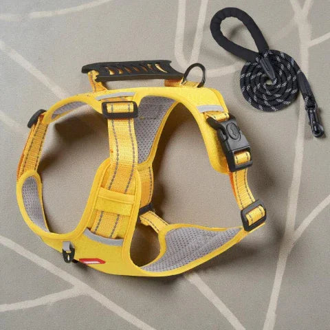 harnais chien laisse anti traction jaune
