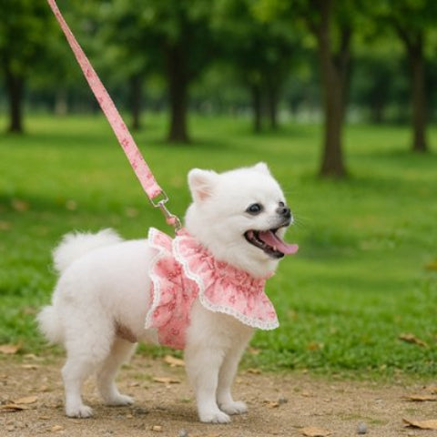 Harnais petit Chien rose avec fleurs