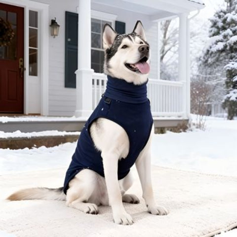 husky qui porte le manteau pour chien gilet bleu confortable
