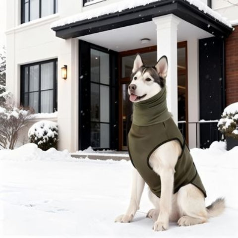 husky qui porte le manteau pour chien gilet vert efficace