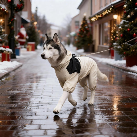husky qui porte le manteau pour chien pawtectpro beige joli
