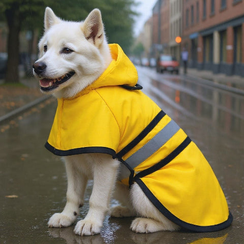 husky qui porte le manteau pour chien rainproof jaune chic