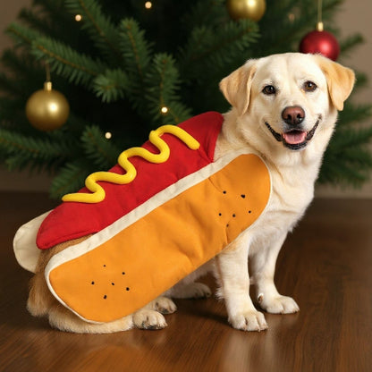 labrador qui porte le deguisement chien hot dog de bonne qualite
