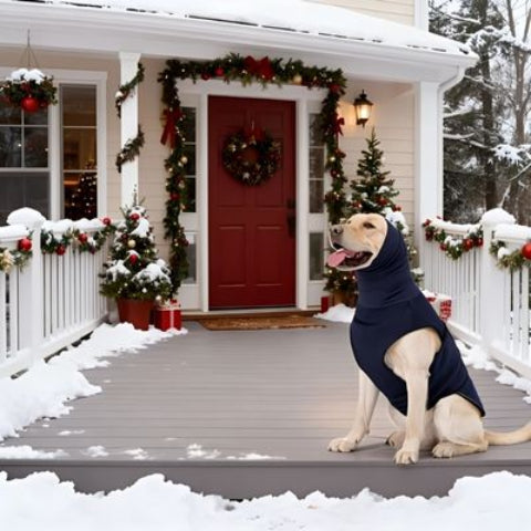 labrador qui porte le manteau pour chien gilet bleu essentiel