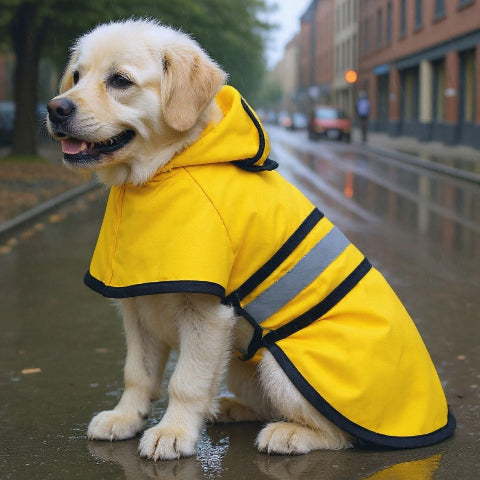 labrador qui porte le manteau pour chien rainproof jaune durable