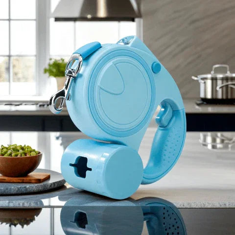 laisse pour chien rectractable eclairee bleue