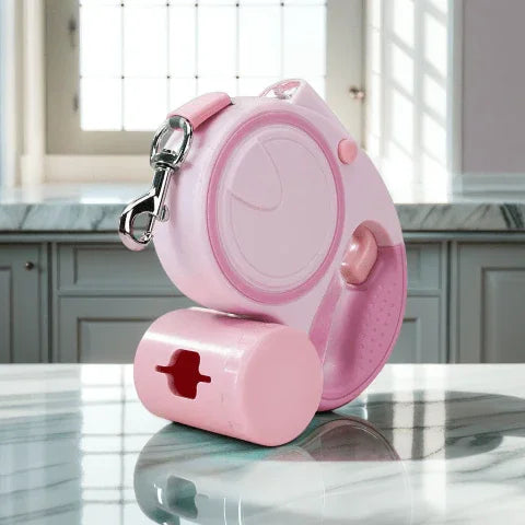 laisse pour chien rectractable eclairee rose
