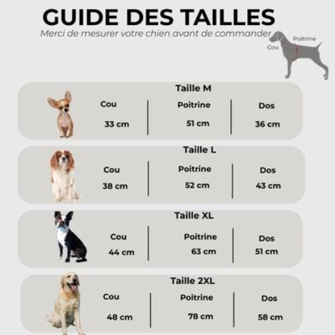 manteau chien hiver durable Guide des tailles