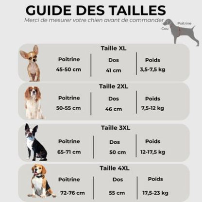 manteau pour chien safepet Guide des tailles