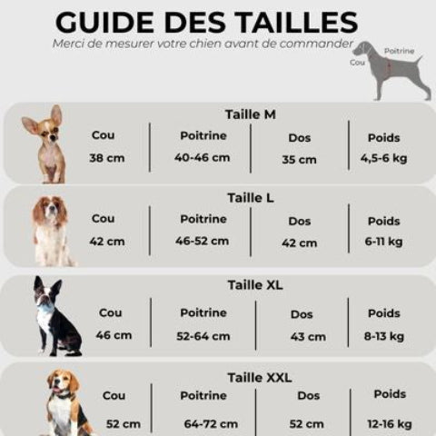 manteau pour chien the dog face Guide des tailles