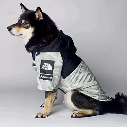 shiba inu qui porte le manteau pour chien the dog face gris chic