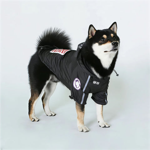 shiba inu qui porte le manteau pour chien the dog face noir impermeable