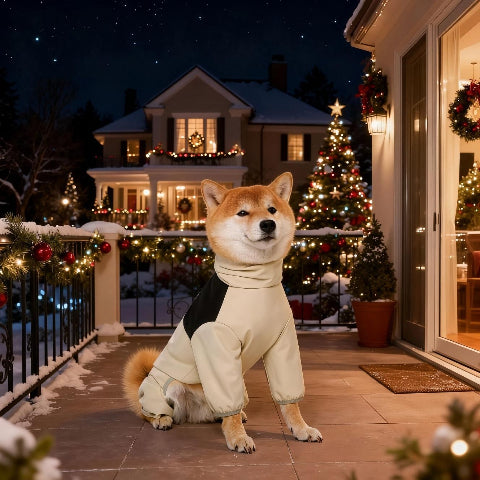 shiba inu qui porte le manteau pour chien pawtectpro beige