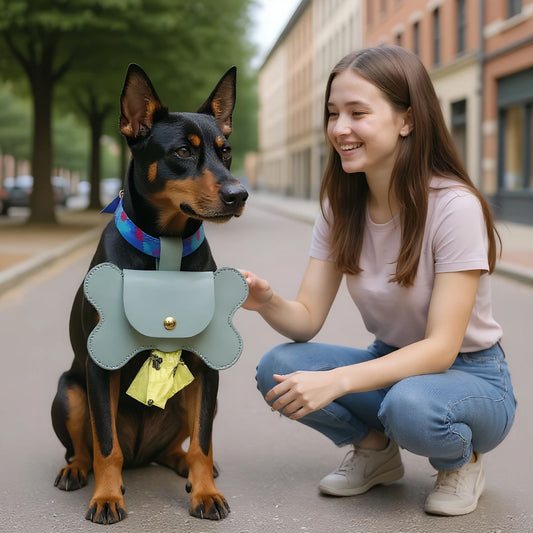 SUPPORT DE SACS A CROTTES DE CHIEN - PORTE - SAC CUIR PU EN FORME D'OS - Les chiens beaux