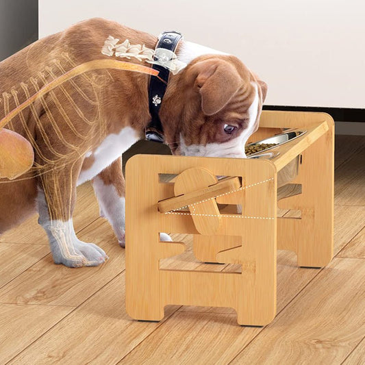 Support gamelle pour chien en bambou | Mangeoire incliné - Les chiens beaux